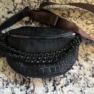 Black Crocodile-Embossed “Belt Bag”